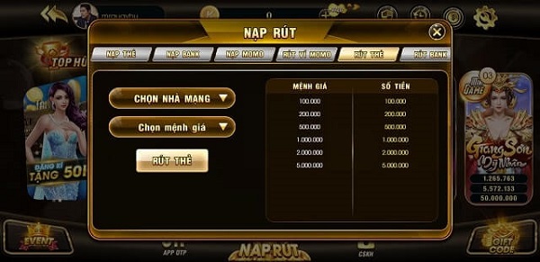 Tính năng nạp rút ở KBG Win