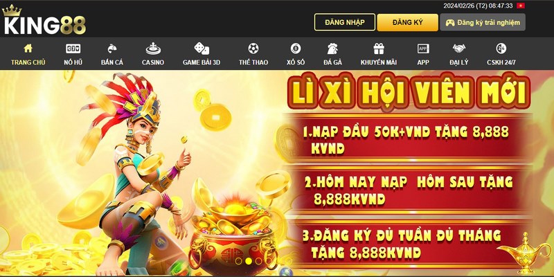 Giao diện chính của website giải trí King88