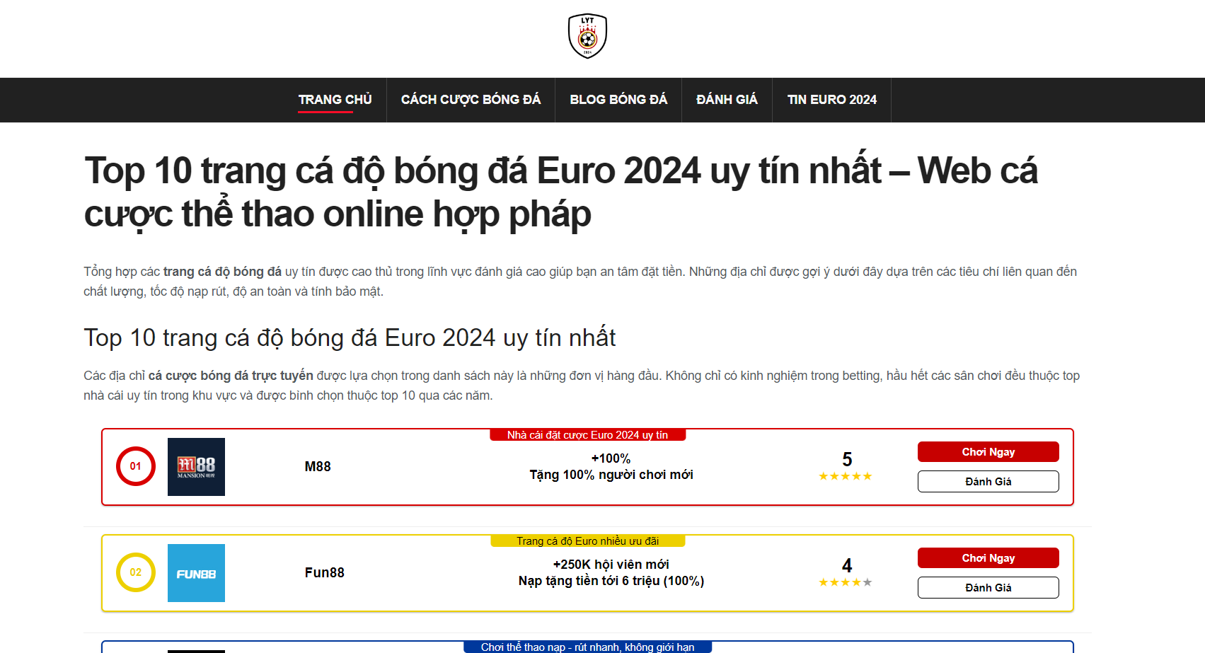 Trang chủ chính thức Trang cá độ bóng đá LYT